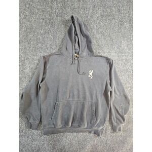 Browning Casual Sportswear Hoodie Mens L Black Cotton Fleece Lined Logo Pullover